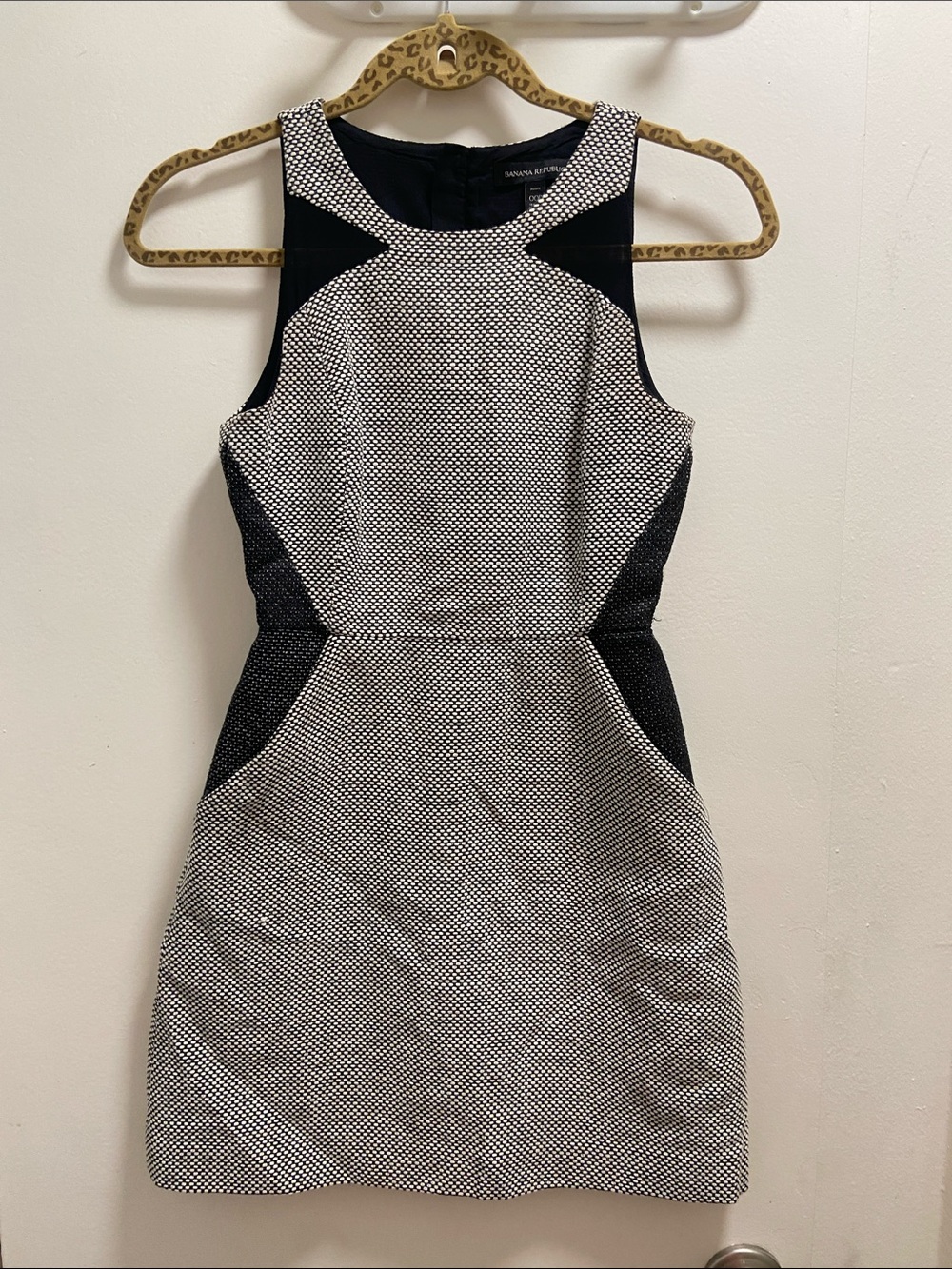 Banana Republic Black and White Textured Sheath Dress with Contrast Panels